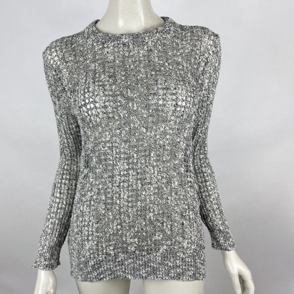 Theory Linen Cotton Mesh Knit Sweater‎ Women M Long Sleeve Pullover Crew Neck - Picture 1 of 10